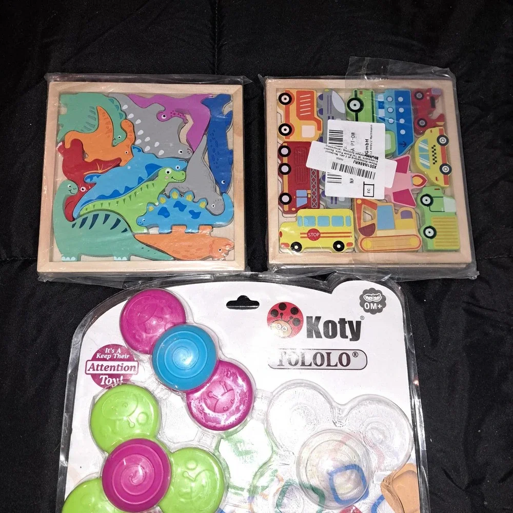 NIB - 2 Montessori Woodend Puzzles with 2 new Suction Spinning